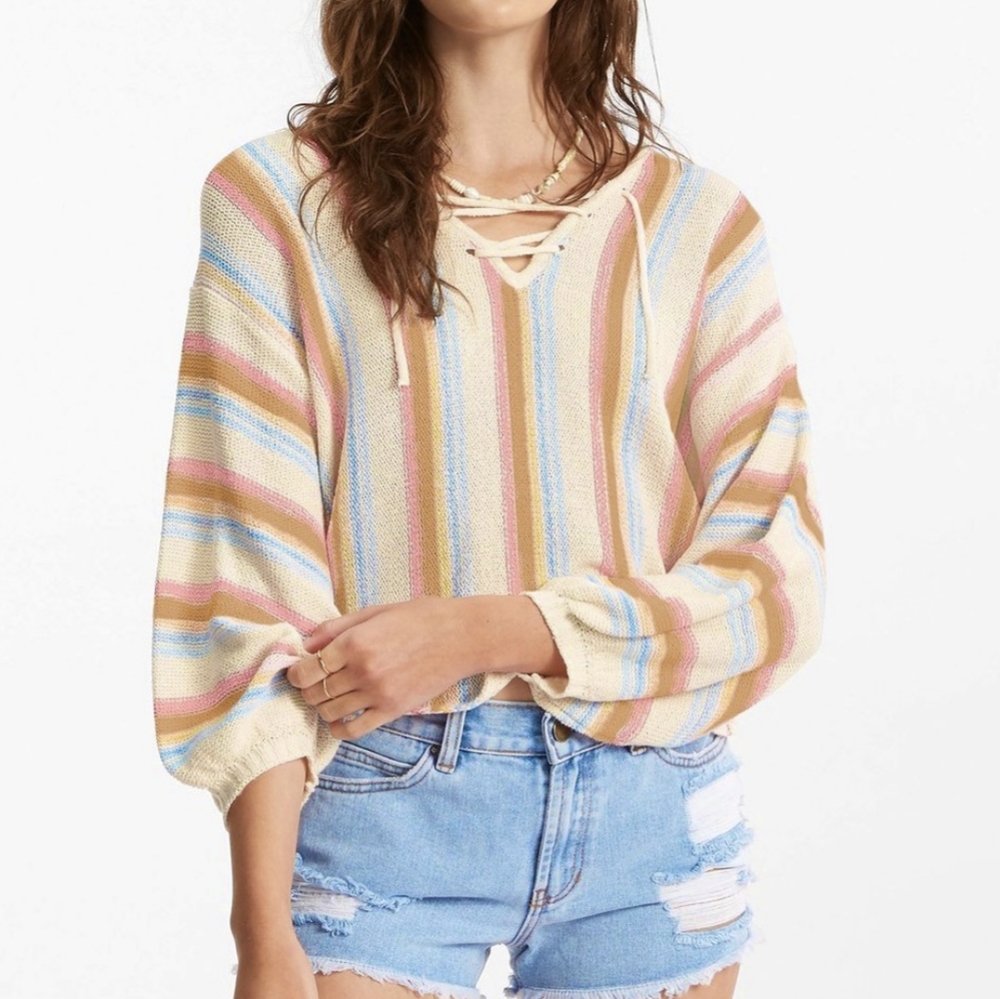 Billabong. Striped long sleeve cropped sweater